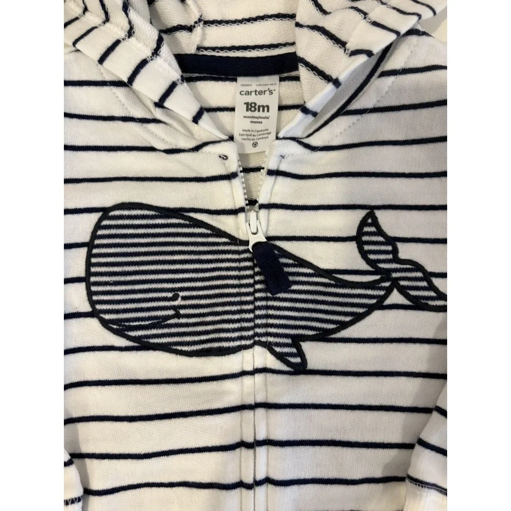 Carters NWT Striped Whale‎ Cotton Hoodie Jacket 18M